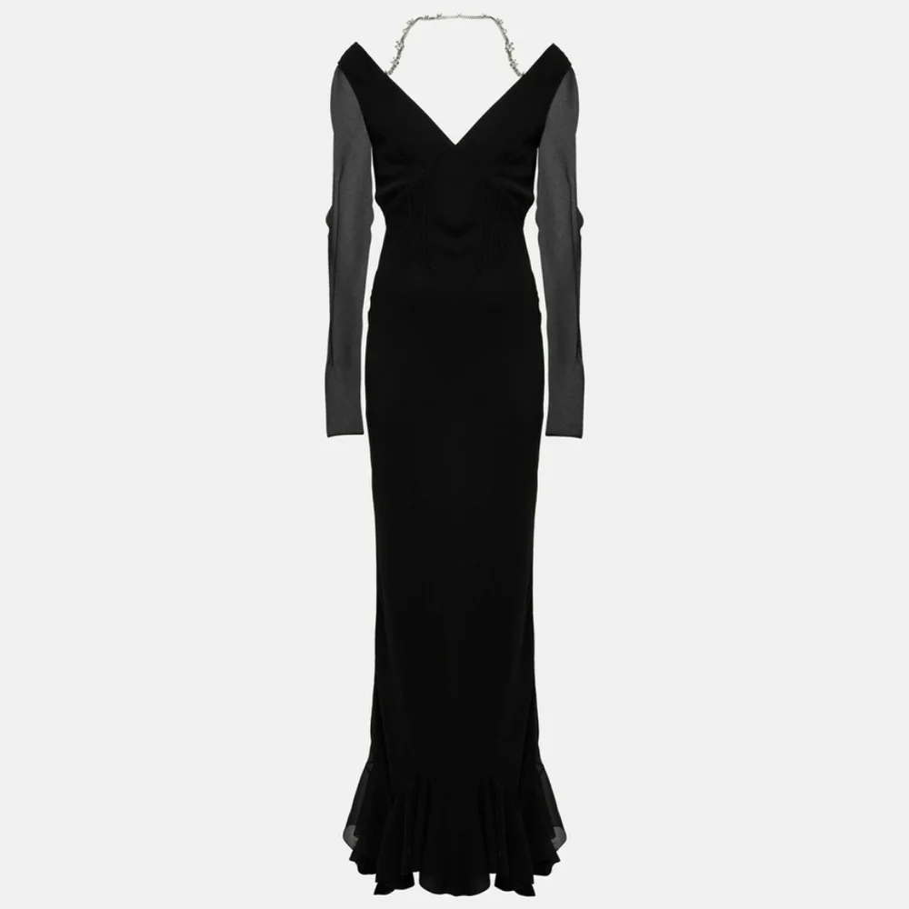 GIVENCHY Off Shoulder Maxi Dress Gown Black Sz 14 Org $5,995 - Picture 4 of 16
